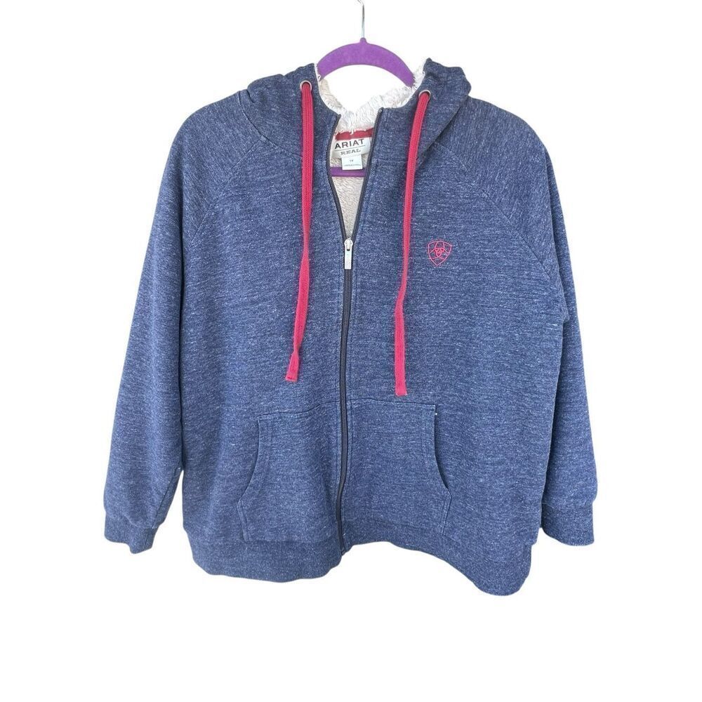 Ariat woman’s 1xl Real Sherpa Lined blue Hoodie Full Zip Pockets Western Work